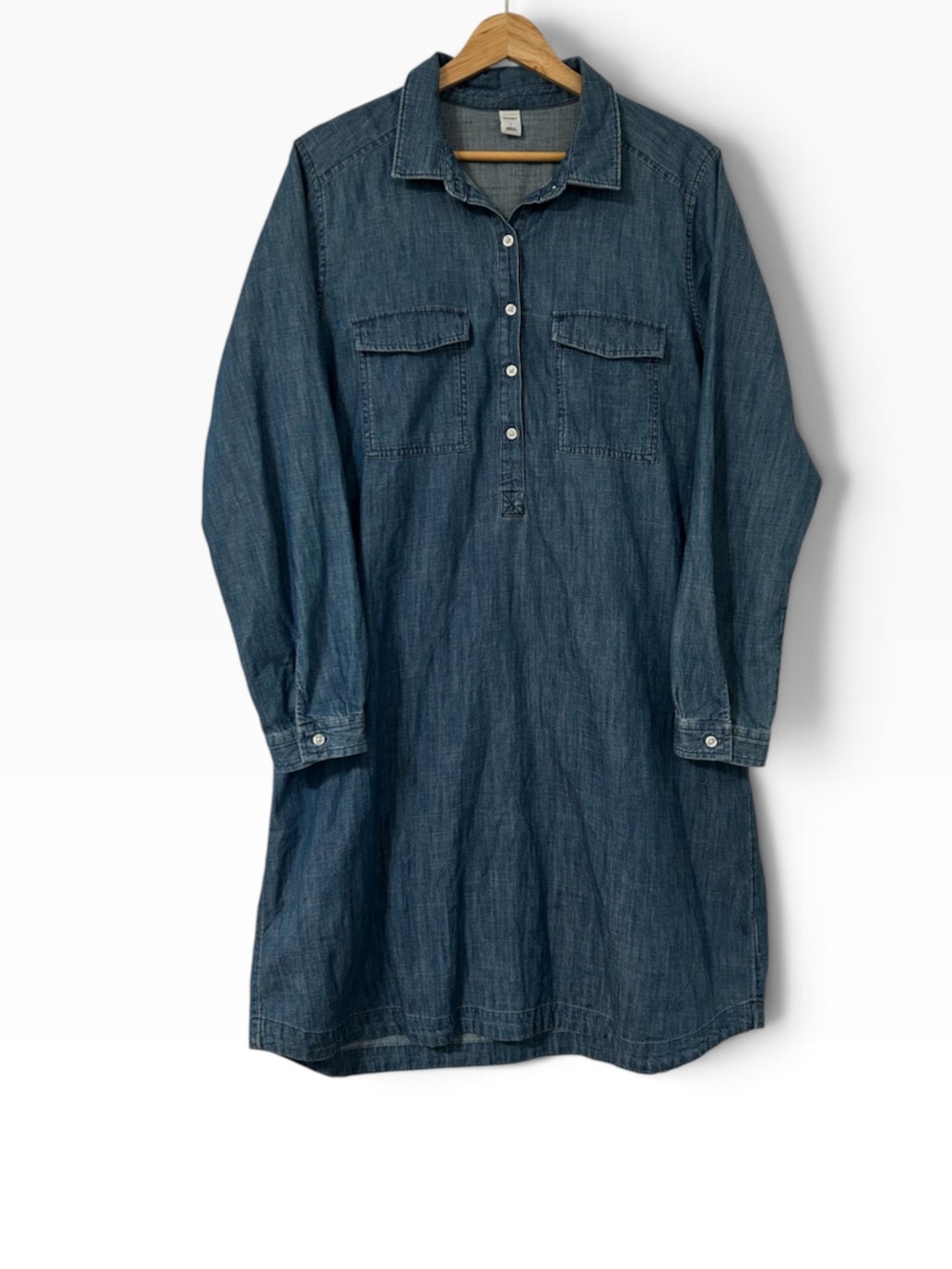 Old Navy Blue Denim Chanbray Shirt Dress Popover Long Sleeve Size Large 
Cotton